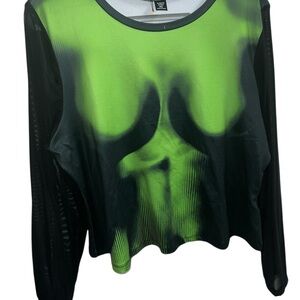 SHEIN CURVE Body Print Slim Fit - Neon Green and Black